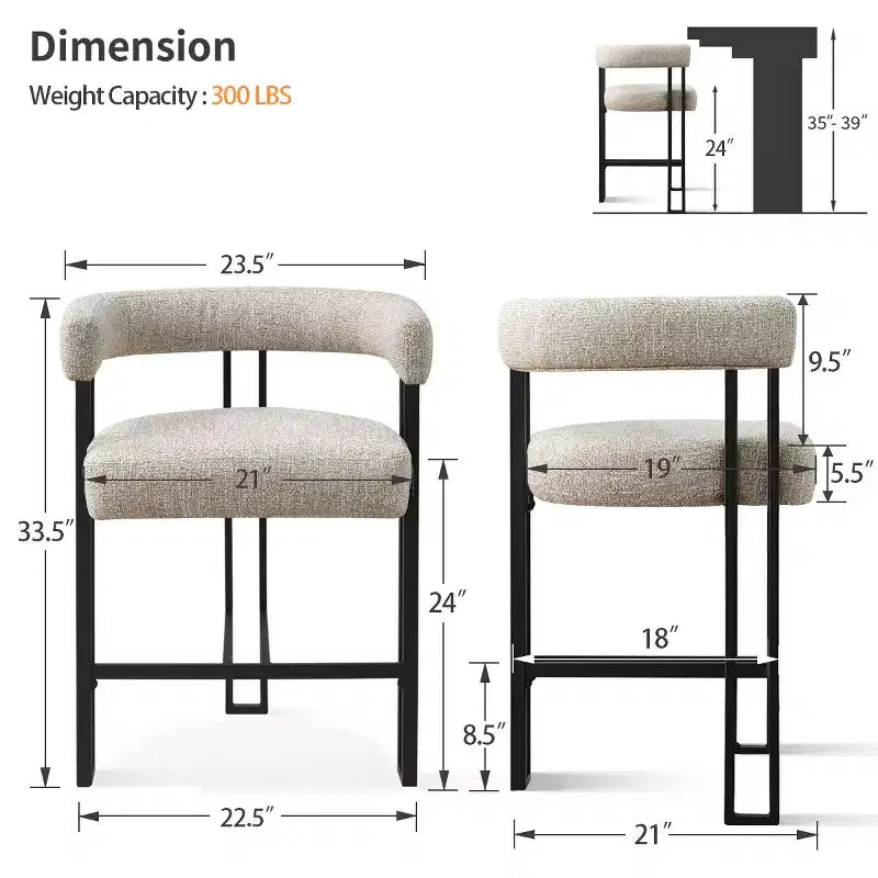 Tabourets de bar modernes de 24 po, ensemble de 8, dossier et accoudoirs incurvés, tabourets de comptoir rembourrés en tissu pour îlot de cuisine ou bar-Panipeachy