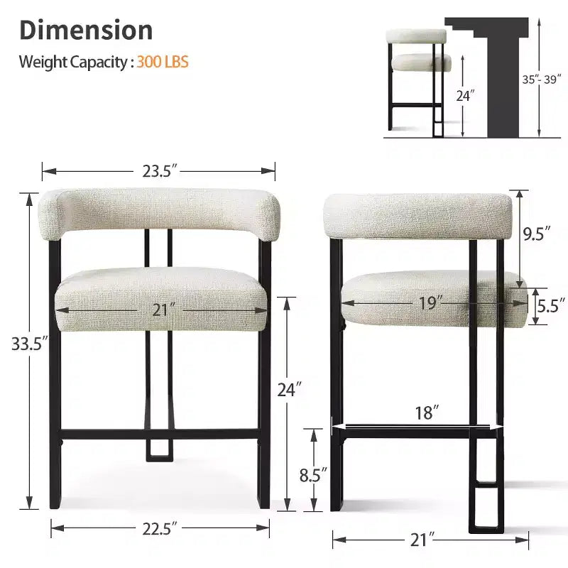 Tabourets de bar modernes de 24 po, ensemble de 8, dossier et accoudoirs incurvés, tabourets de comptoir rembourrés en tissu pour îlot de cuisine ou bar-Panipeachy