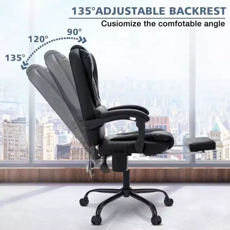 HOFFREE Chaise de bureau ergonomique moyenne avec 7 points de massage, réglable, en similicuir, supporte jusqu'à 136 kg, parfaite pour le bureau à domicile