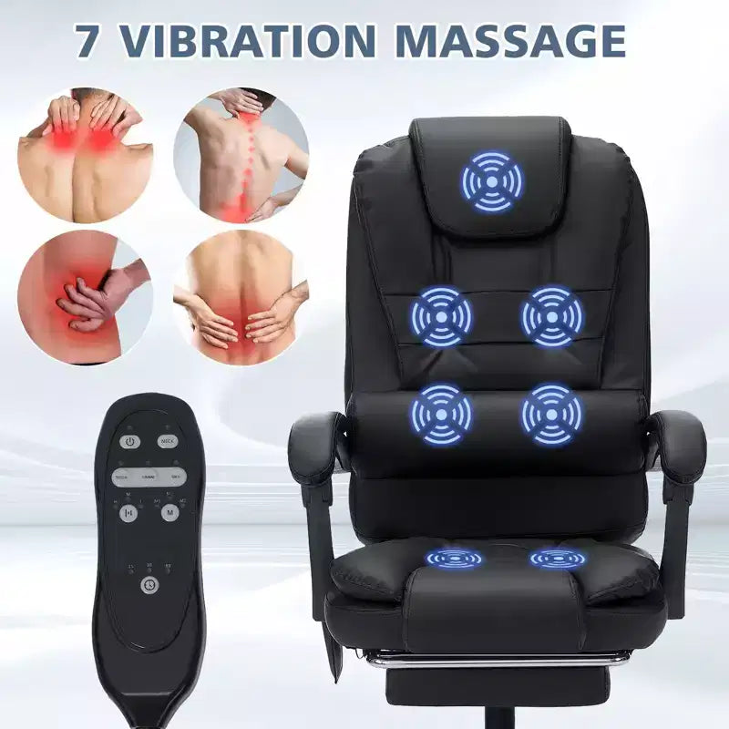 HOFFREE Chaise de bureau ergonomique moyenne avec 7 points de massage, réglable, en similicuir, supporte jusqu'à 136 kg, parfaite pour le bureau à domicile