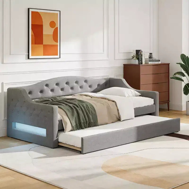 Lit de Repos Moderne en Lin Rembourré Luxystar avec Lit Gigogne