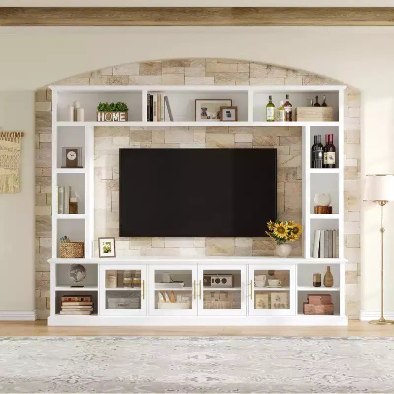 Meuble TV moderne Kaisen de GDFStudio avec étagères et porte en verre trempé