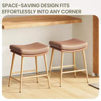 Lot de 2 tabourets de bar hauteur comptoir, chaises en cuir avec pieds en métal, marron