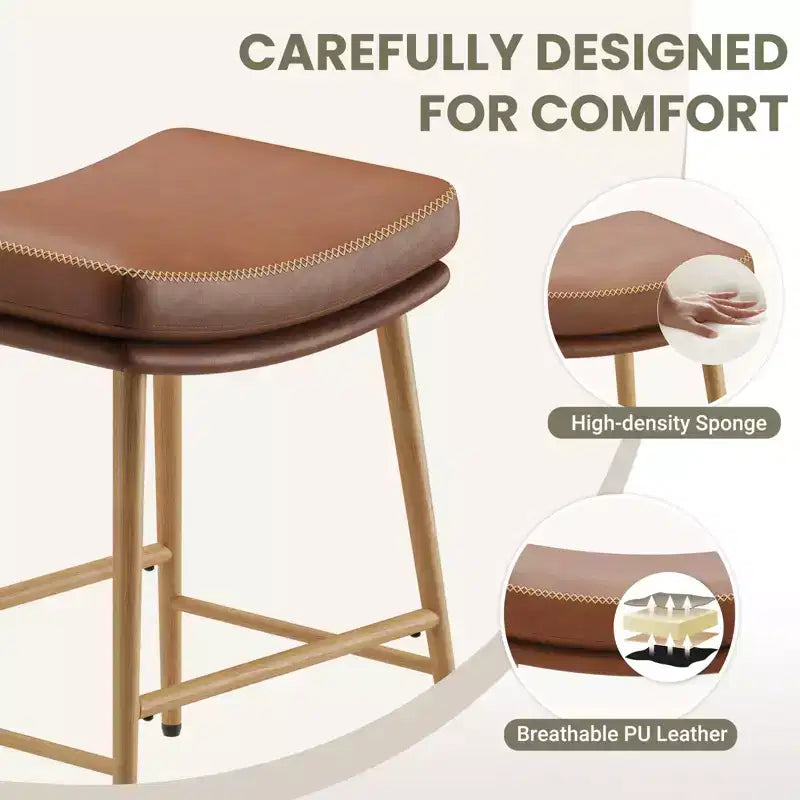 Lot de 2 tabourets de bar hauteur comptoir, chaises en cuir avec pieds en métal, marron