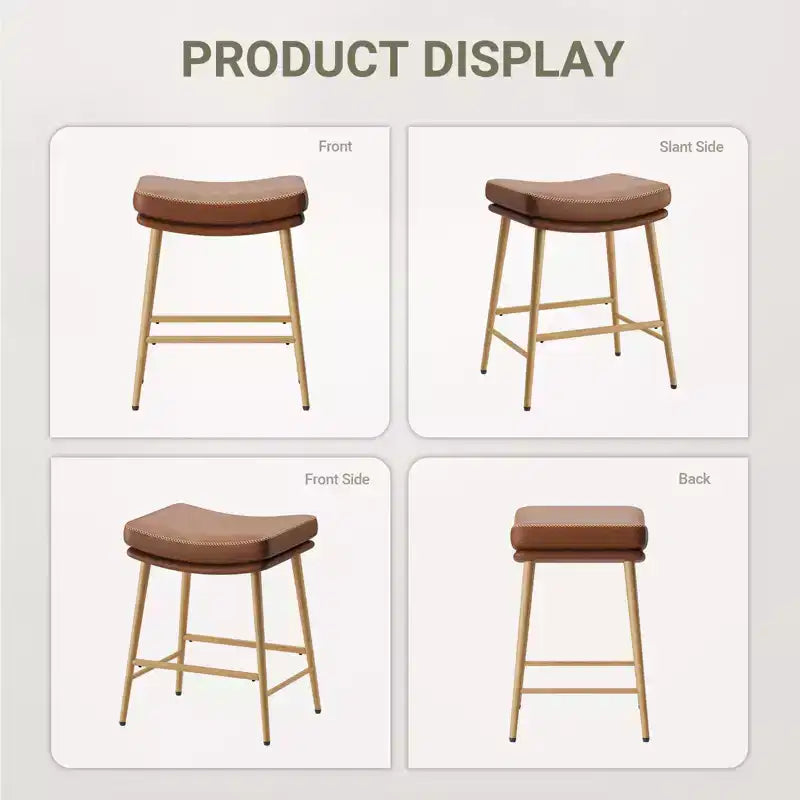 Lot de 2 tabourets de bar hauteur comptoir, chaises en cuir avec pieds en métal, marron