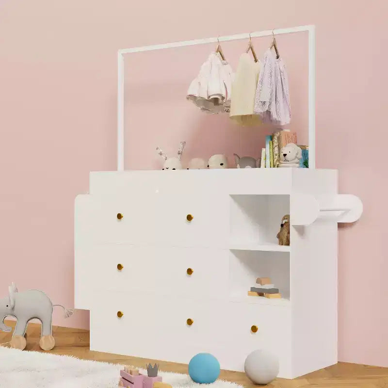 Table à langer JVNOXK avec 3 tiroirs extra-profonds, étagère de rangement et crochets, idéale pour les crèches, blanc