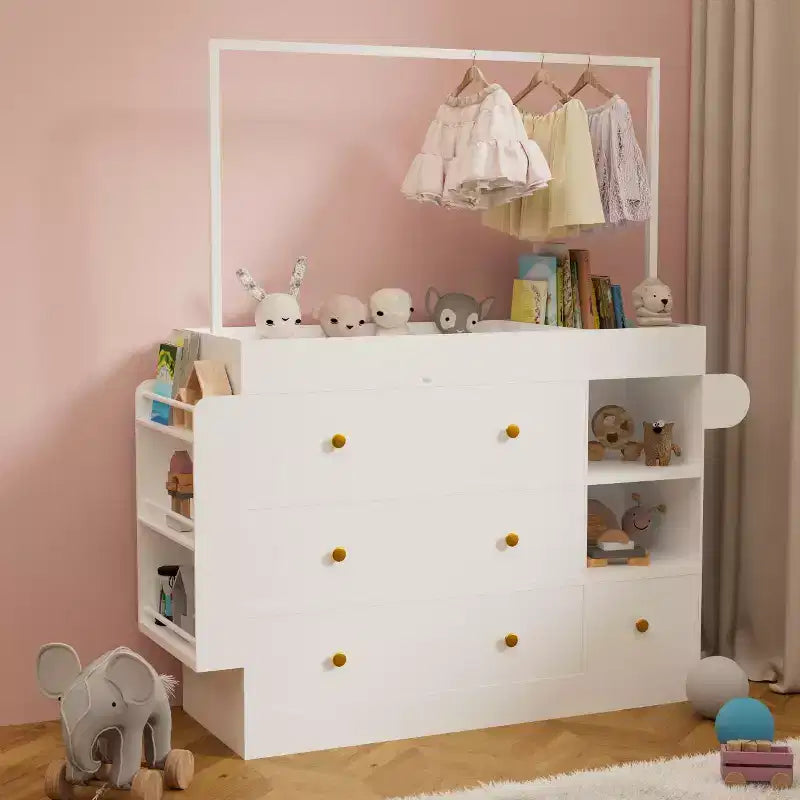 Table à langer JVNOXK avec 3 tiroirs extra-profonds, étagère de rangement et crochets, idéale pour les crèches, blanc