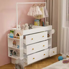 Table à langer JVNOXK avec 3 tiroirs extra-profonds, étagère de rangement et crochets, idéale pour les crèches, blanc