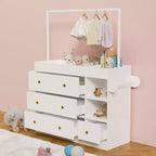 Table à langer JVNOXK avec 3 tiroirs extra-profonds, étagère de rangement et crochets, idéale pour les crèches, blanc
