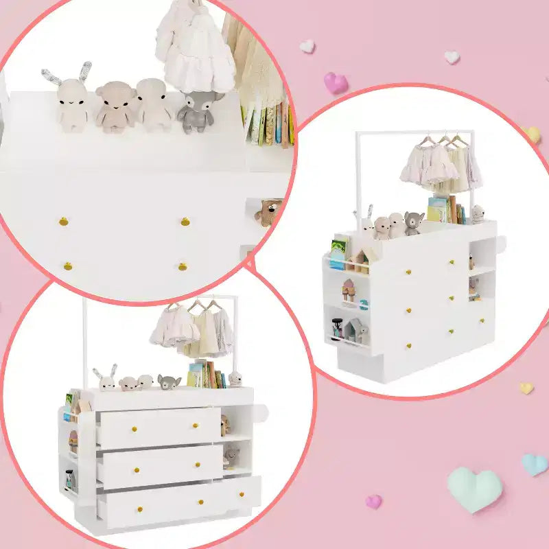 Table à langer JVNOXK avec 3 tiroirs extra-profonds, étagère de rangement et crochets, idéale pour les crèches, blanc