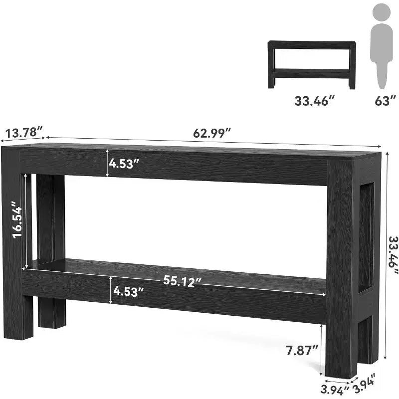 Lantine Table console noire de 160 cm, table d'entrée longue et étroite en bois avec étagères de rangement à 2 niveaux pour entrée, salon, couloir, derrière le canapé