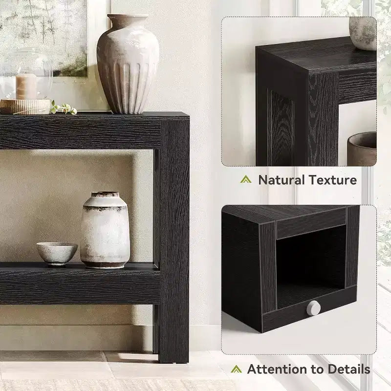 Lantine Table console noire de 160 cm, table d'entrée longue et étroite en bois avec étagères de rangement à 2 niveaux pour entrée, salon, couloir, derrière le canapé