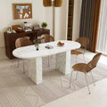 MAYEERTY Oval Dining Table for 6, Kitchen Table with Wood Strip Base, Waterproof Scratch-Resistant Farmhouse Dining Room Table