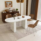 MAYEERTY Oval Dining Table for 6, Kitchen Table with Wood Strip Base, Waterproof Scratch-Resistant Farmhouse Dining Room Table
