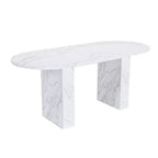 MAYEERTY Table à manger ovale pour 6 personnes, table de cuisine avec base en bois à lattes, table de salle à manger de style ferme, résistante à l'eau et aux rayures