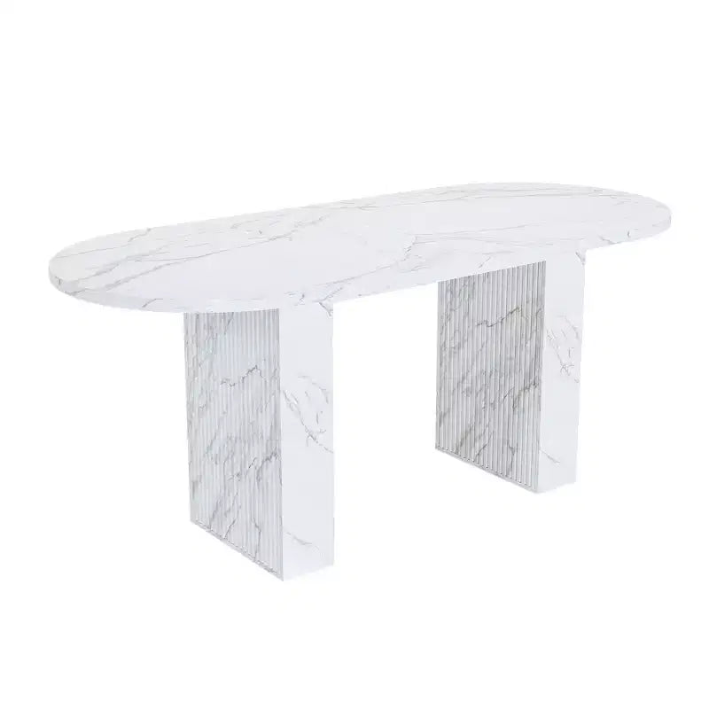 MAYEERTY Table à manger ovale pour 6 personnes, table de cuisine avec base en bois à lattes, table de salle à manger de style ferme, résistante à l'eau et aux rayures