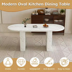 MAYEERTY Table à manger ovale pour 6 personnes, table de cuisine avec base en bois à lattes, table de salle à manger de style ferme, résistante à l'eau et aux rayures