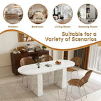 MAYEERTY Table à manger ovale pour 6 personnes, table de cuisine avec base en bois à lattes, table de salle à manger de style ferme, résistante à l'eau et aux rayures