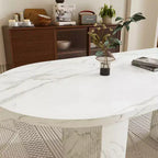 MAYEERTY Table à manger ovale pour 6 personnes, table de cuisine avec base en bois à lattes, table de salle à manger de style ferme, résistante à l'eau et aux rayures