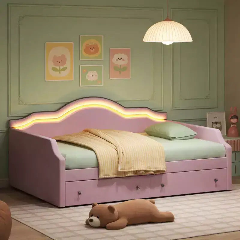Lit de repos Luxystar tapissé en velours avec 2 tiroirs