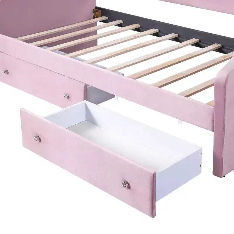 Lit de repos Luxystar tapissé en velours avec 2 tiroirs