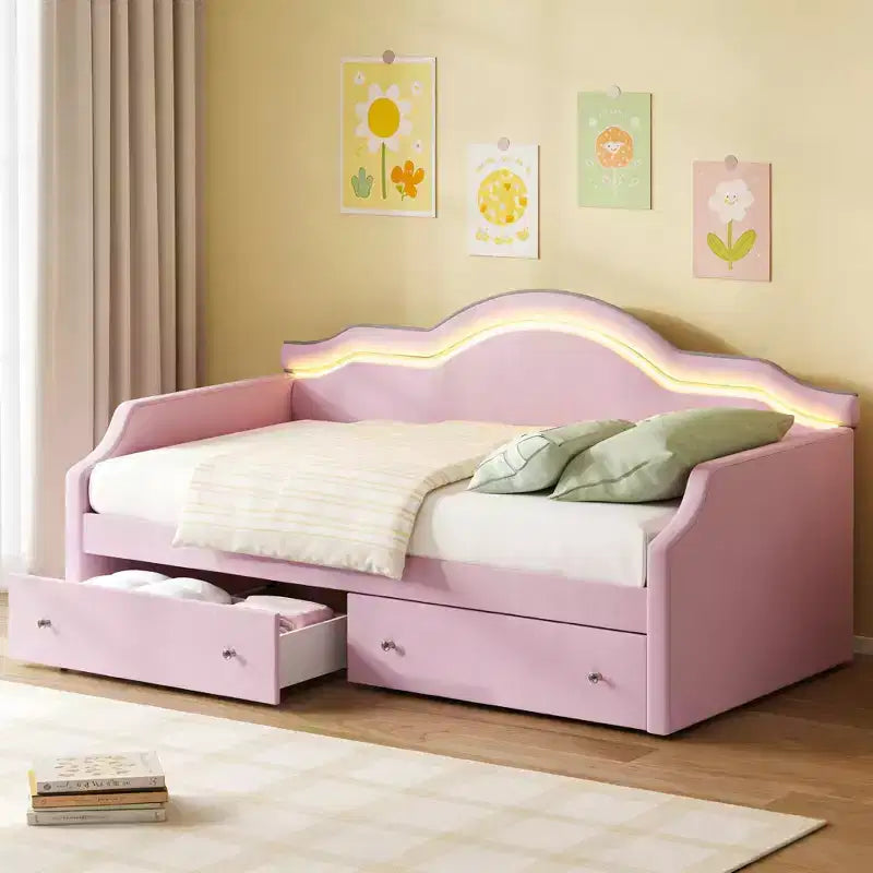 Lit de repos Luxystar tapissé en velours avec 2 tiroirs