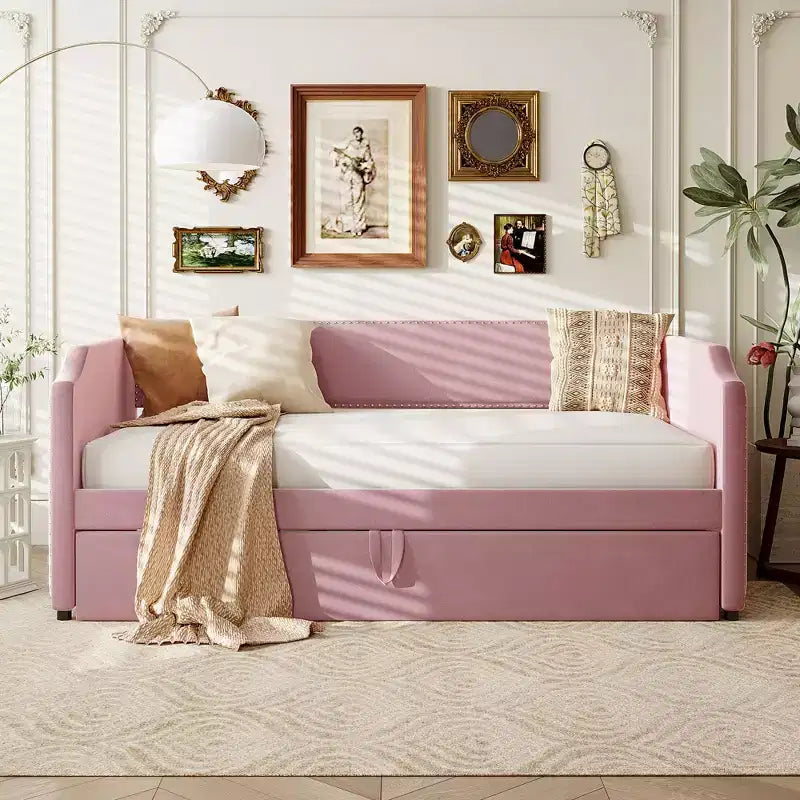 GDF Studio Sherman Velvet Upholstered Daybed with Pop Up Trundle