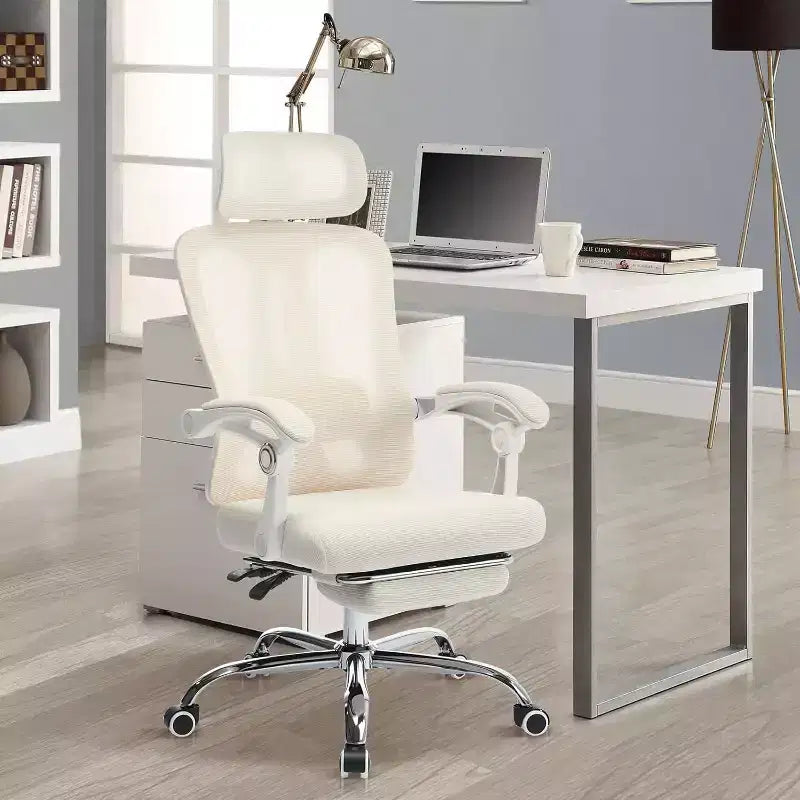 Chaise de bureau ergonomique avec repose-pieds rétractable, dossier haut en maille avec appui-tête et support lombaire réglables, fauteuil d'ordinateur inclinable