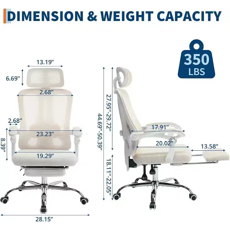 Chaise de bureau ergonomique avec repose-pieds rétractable, dossier haut en maille avec appui-tête et support lombaire réglables, fauteuil d'ordinateur inclinable