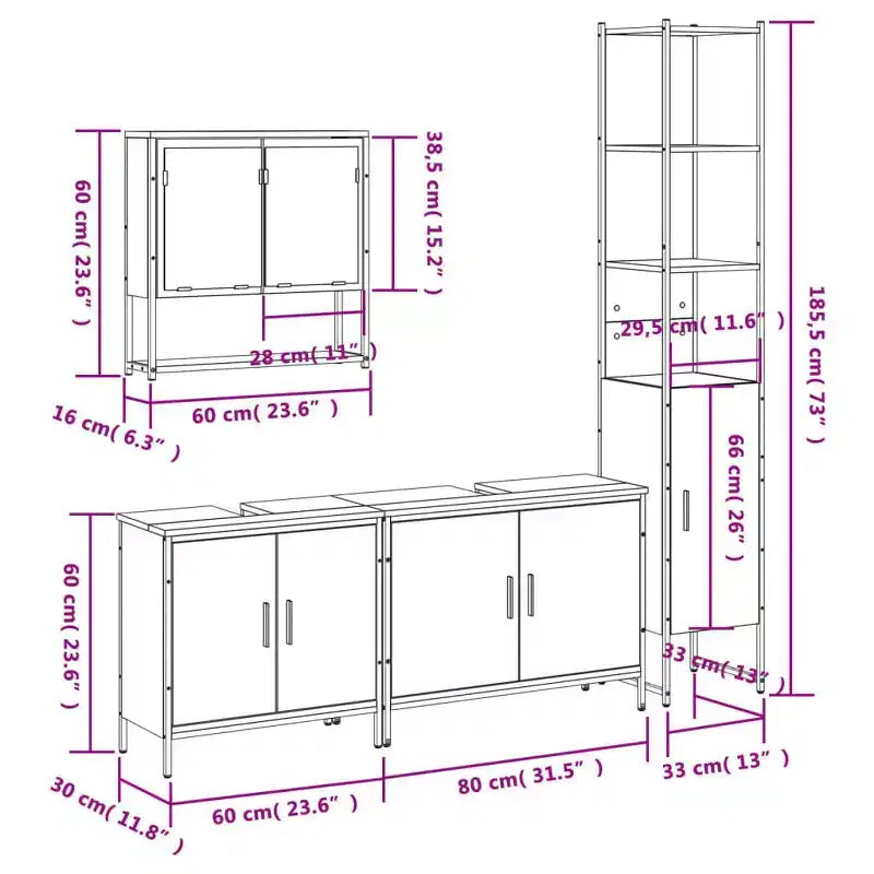 vidaXL Ensemble de meubles de salle de bain avec étagère 4 pcs Bois d'ingénierie Rangement moderne