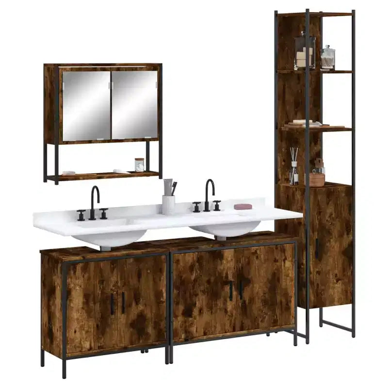 vidaXL Ensemble de meubles de salle de bain avec étagère 4 pcs Bois d'ingénierie Rangement moderne