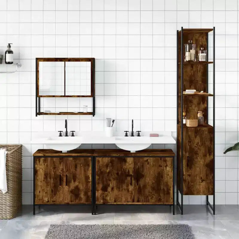 vidaXL Ensemble de meubles de salle de bain avec étagère 4 pcs Bois d'ingénierie Rangement moderne
