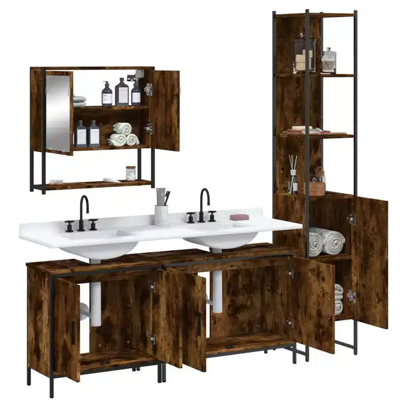 vidaXL Ensemble de meubles de salle de bain avec étagère 4 pcs Bois d'ingénierie Rangement moderne