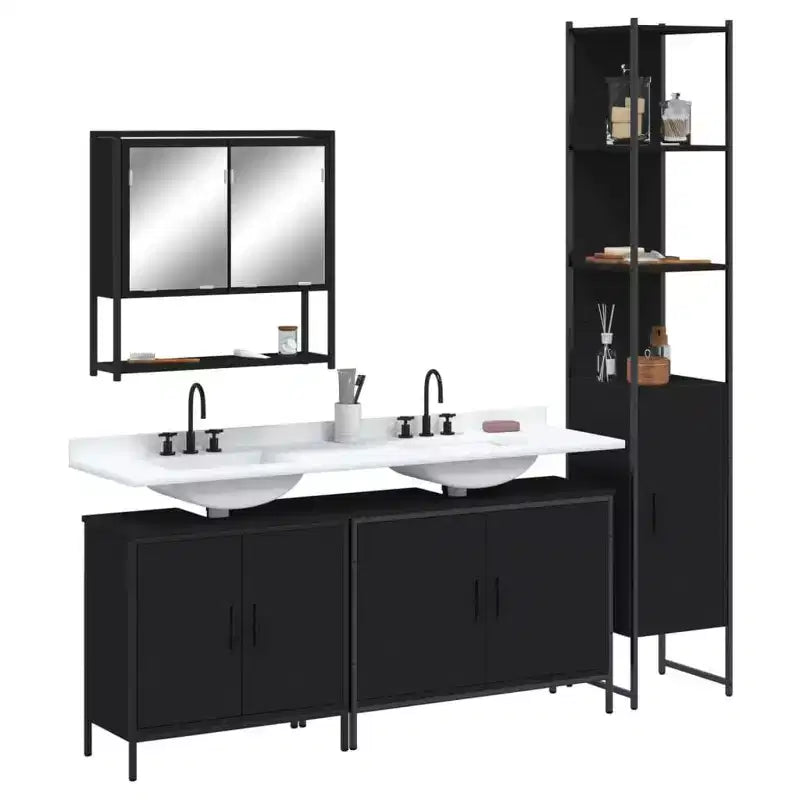 vidaXL Ensemble de meubles de salle de bain avec étagère 4 pcs Bois d'ingénierie Rangement moderne