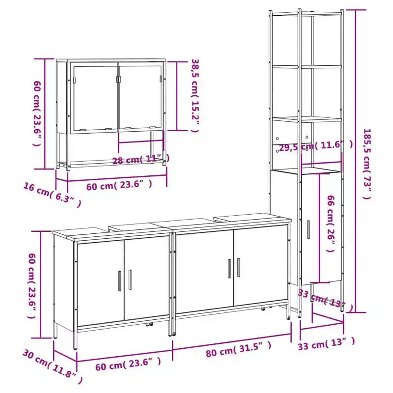 vidaXL Ensemble de meubles de salle de bain avec étagère 4 pcs Bois d'ingénierie Rangement moderne