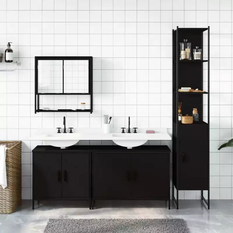 vidaXL Ensemble de meubles de salle de bain avec étagère 4 pcs Bois d'ingénierie Rangement moderne