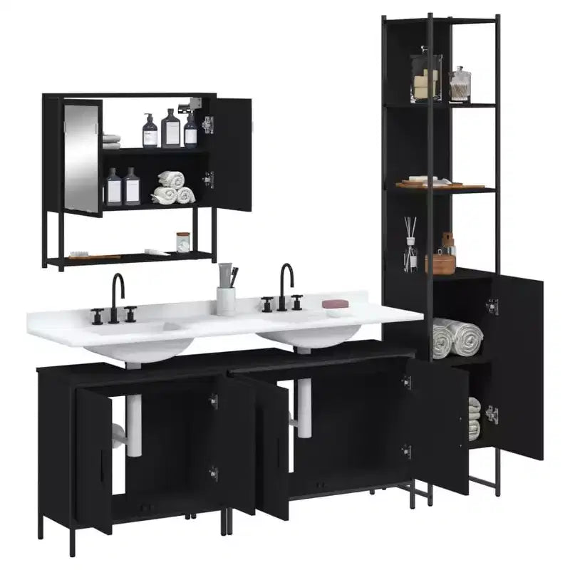 vidaXL Ensemble de meubles de salle de bain avec étagère 4 pcs Bois d'ingénierie Rangement moderne