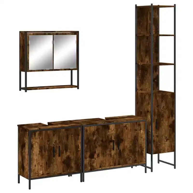 vidaXL Ensemble de meubles de salle de bain avec étagère 4 pcs Bois d'ingénierie Rangement moderne