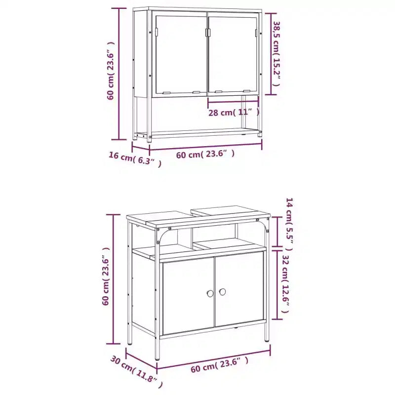 vidaXL Ensemble de meubles de salle de bain avec étagère 2 pcs Bois d'ingénierie Ensembles Rangement