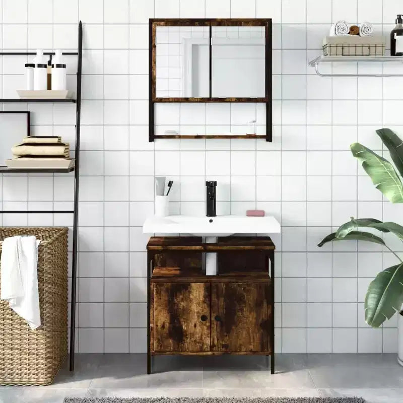 vidaXL Ensemble de meubles de salle de bain avec étagère 2 pcs Bois d'ingénierie Ensembles Rangement