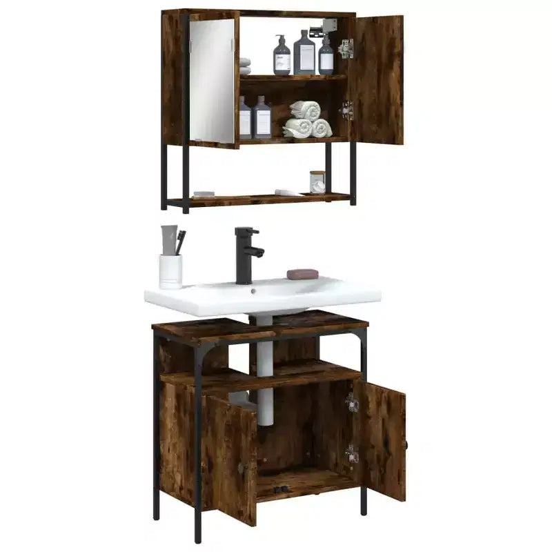 vidaXL Ensemble de meubles de salle de bain avec étagère 2 pcs Bois d'ingénierie Ensembles Rangement