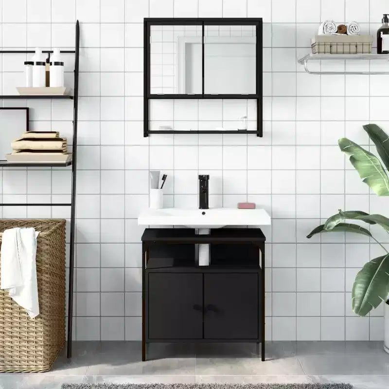 vidaXL Ensemble de meubles de salle de bain avec étagère 2 pcs Bois d'ingénierie Ensembles Rangement