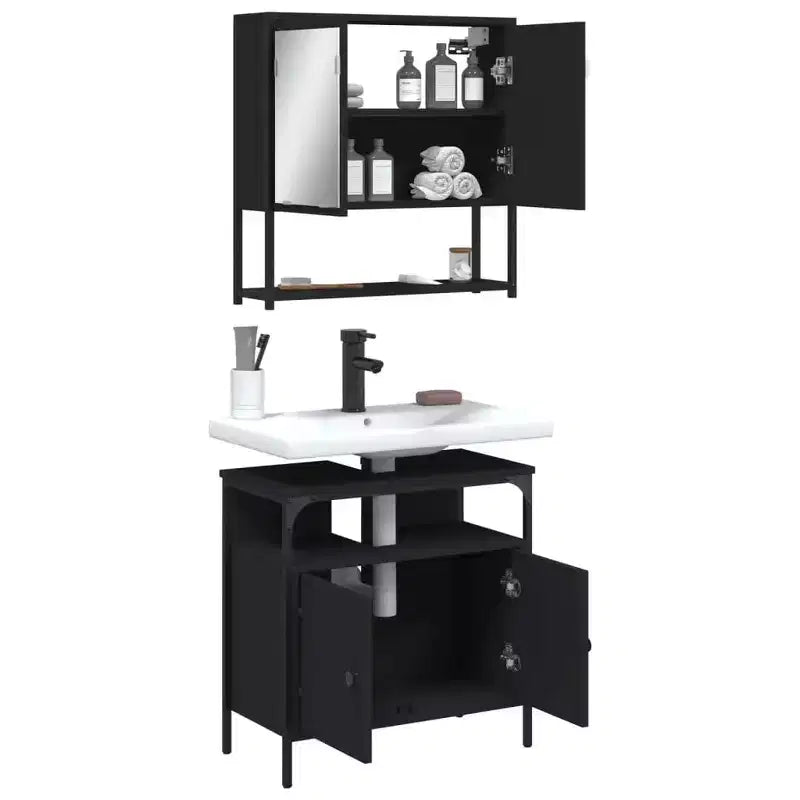 vidaXL Ensemble de meubles de salle de bain avec étagère 2 pcs Bois d'ingénierie Ensembles Rangement