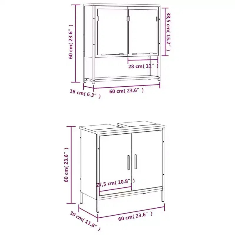 vidaXL Ensemble de meubles de salle de bain avec étagère 2 pcs Bois d'ingénierie Meuble sous-lavabo