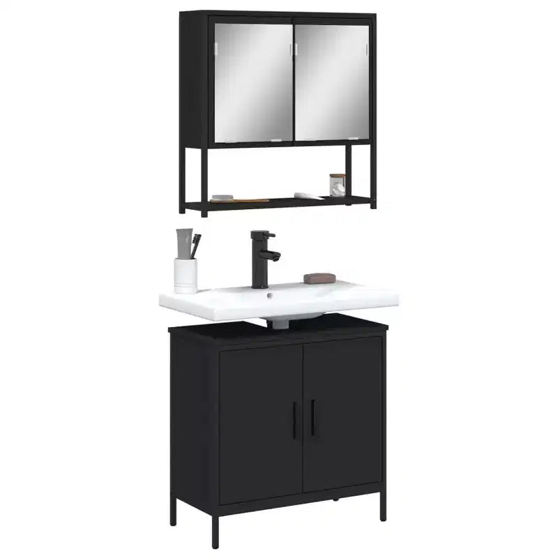 vidaXL Ensemble de meubles de salle de bain avec étagère 2 pcs Bois d'ingénierie Meuble sous-lavabo