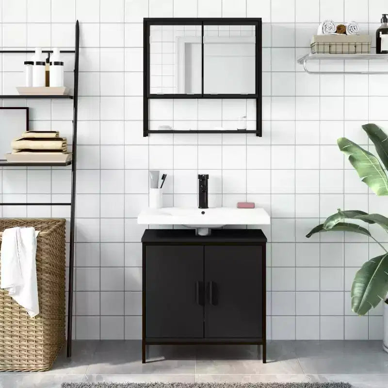vidaXL Ensemble de meubles de salle de bain avec étagère 2 pcs Bois d'ingénierie Meuble sous-lavabo