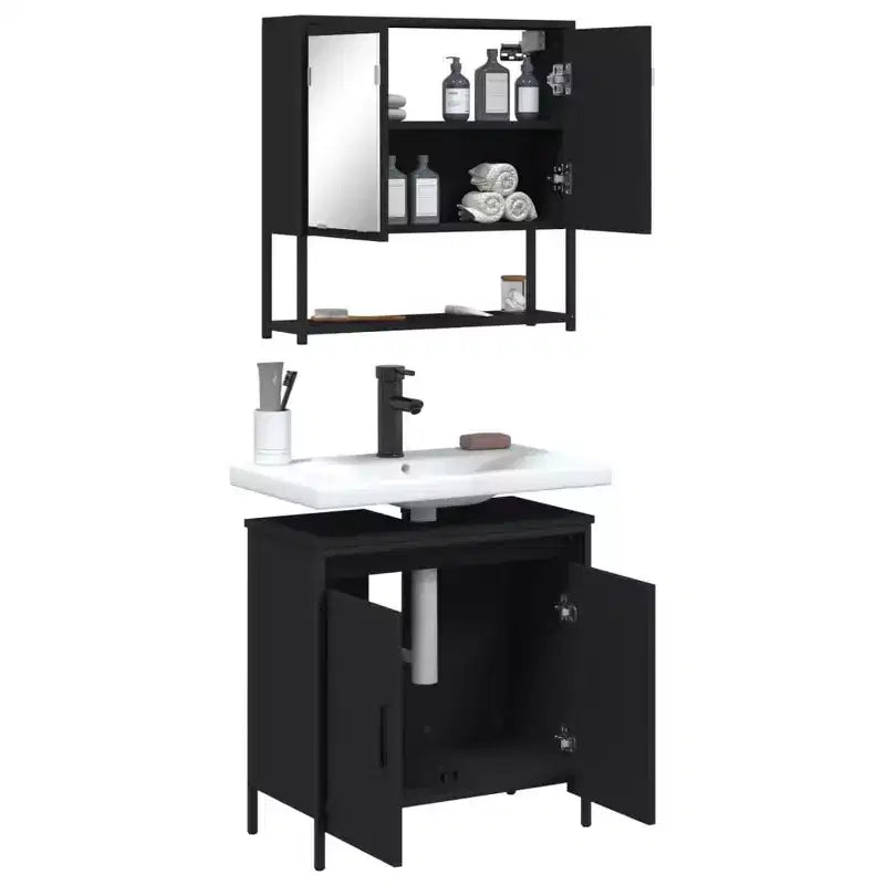 vidaXL Ensemble de meubles de salle de bain avec étagère 2 pcs Bois d'ingénierie Meuble sous-lavabo