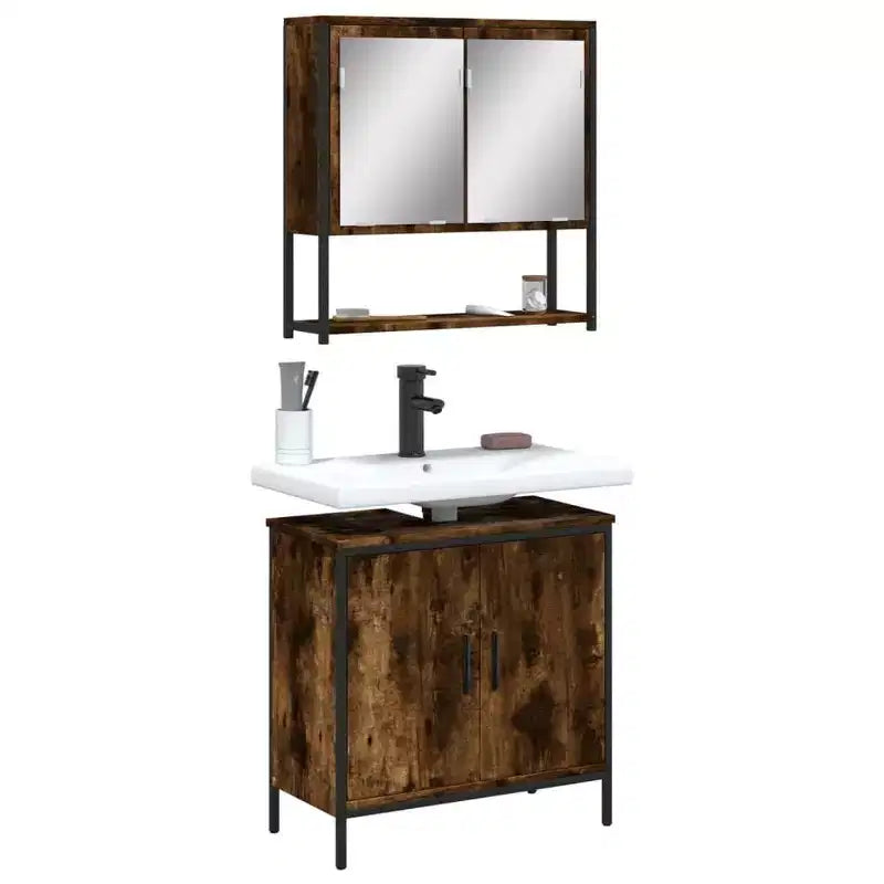 vidaXL Ensemble de meubles de salle de bain avec étagère 2 pcs Bois d'ingénierie Meuble sous-lavabo