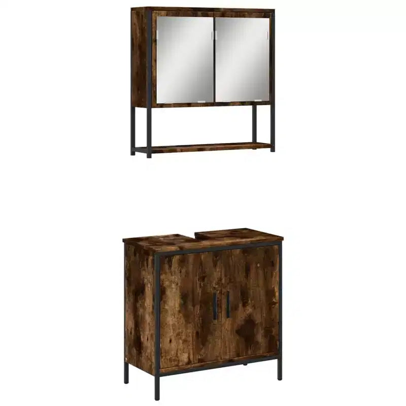 vidaXL Bathroom Furniture Set with Shelf 2 pcs Engineered wood Sink Cabinet