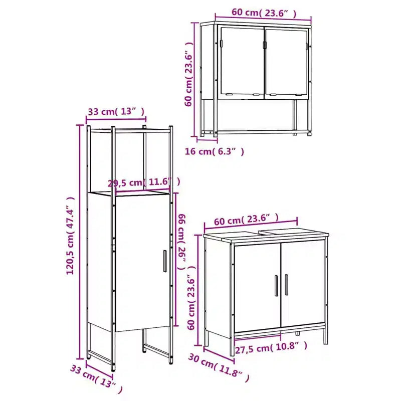 vidaXL Ensemble de meubles de salle de bain avec étagère 3 pcs Bois d'ingénierie Rangement pour